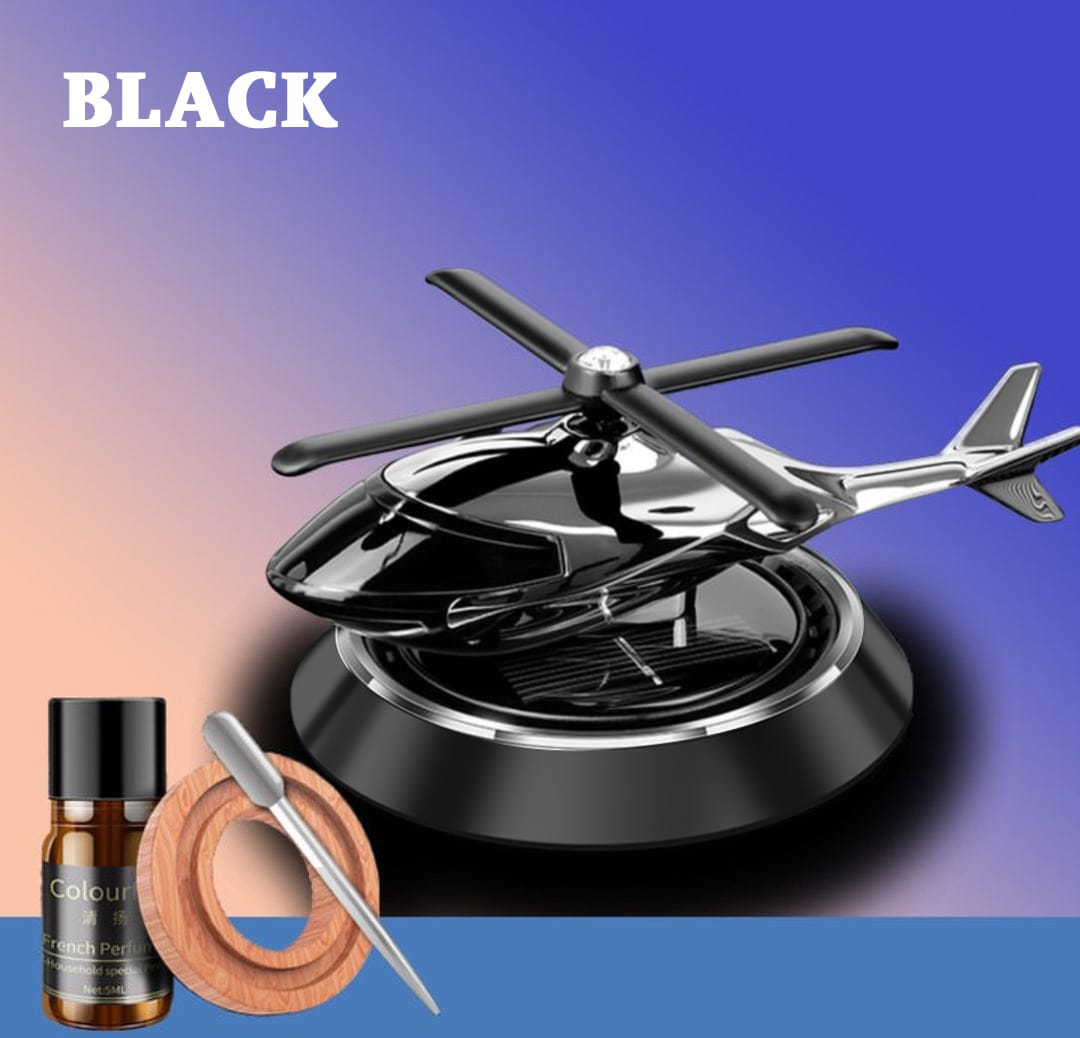 BLACK Color Car Aroma Diffuser Air Freshener Solar Power Car Dashboard Helicopter With Refill Perfume